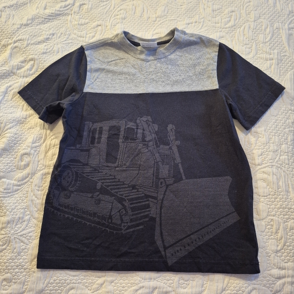 Hanna Andersson boys size 140 or 10 navy & gray short sleeve shirt VGUC